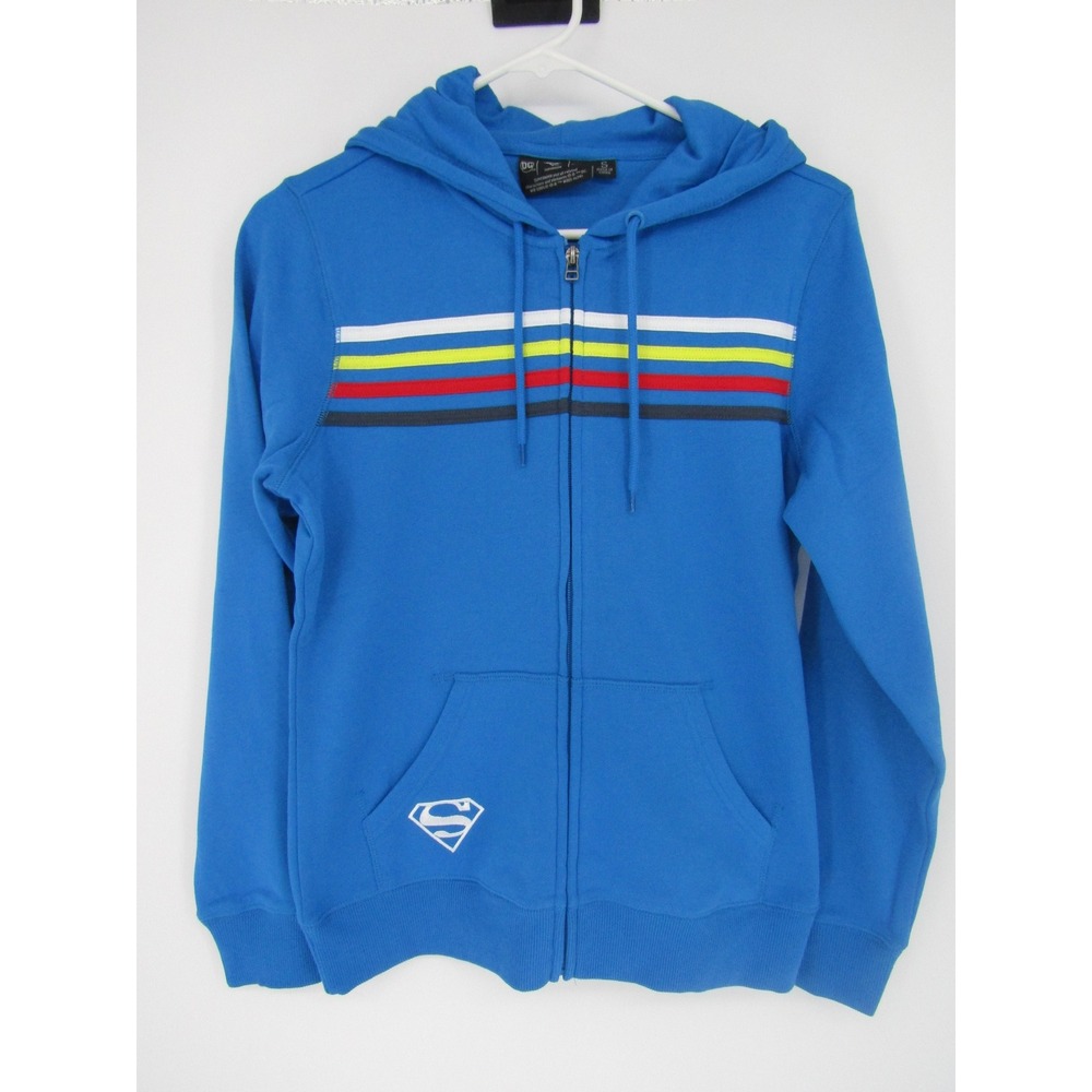 Warner Bros Superman Zip Hoodie Adult Small Blue Striped Graphic DC Comics Hero